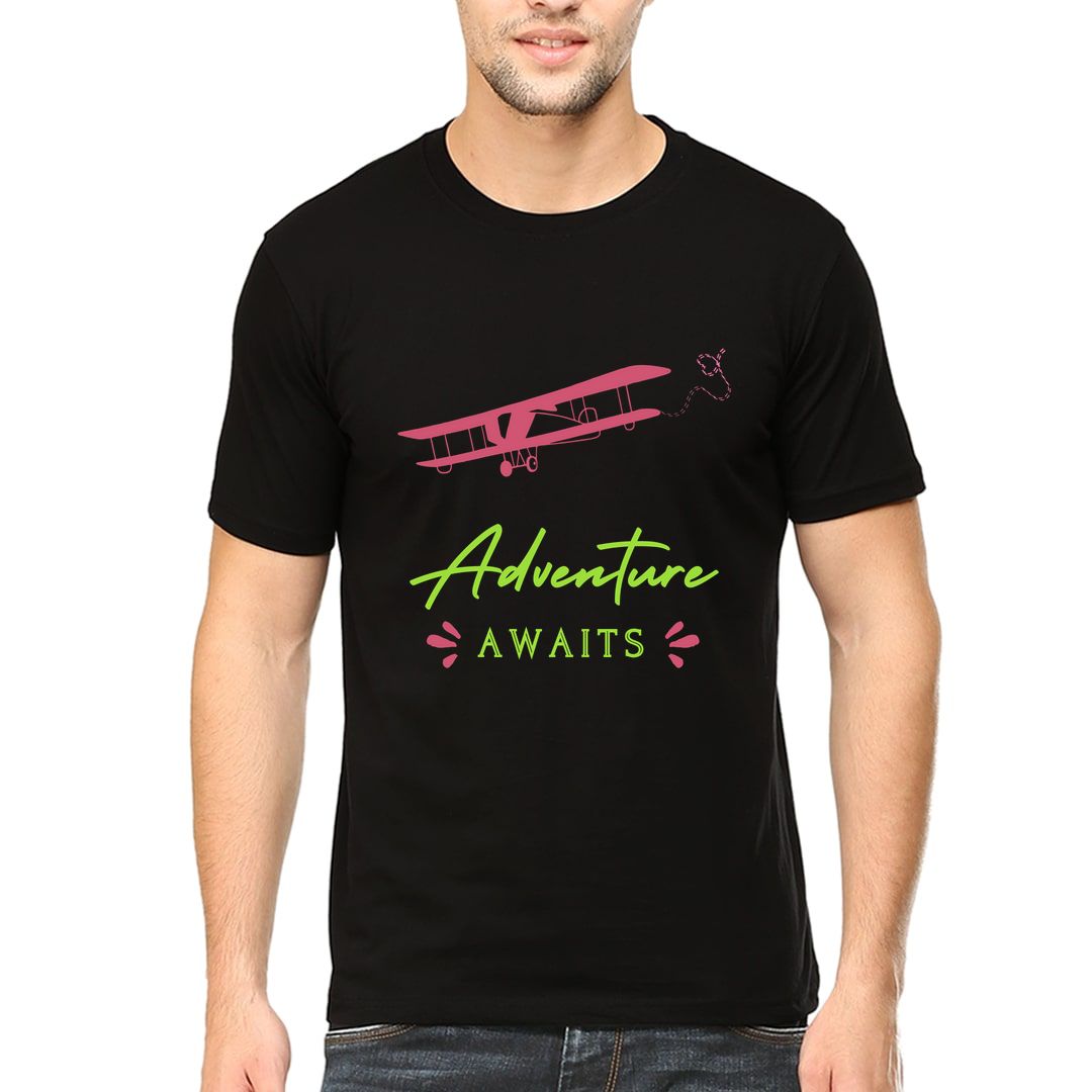 D4680d23 Adventure Awaits Men T Shirt Black Front