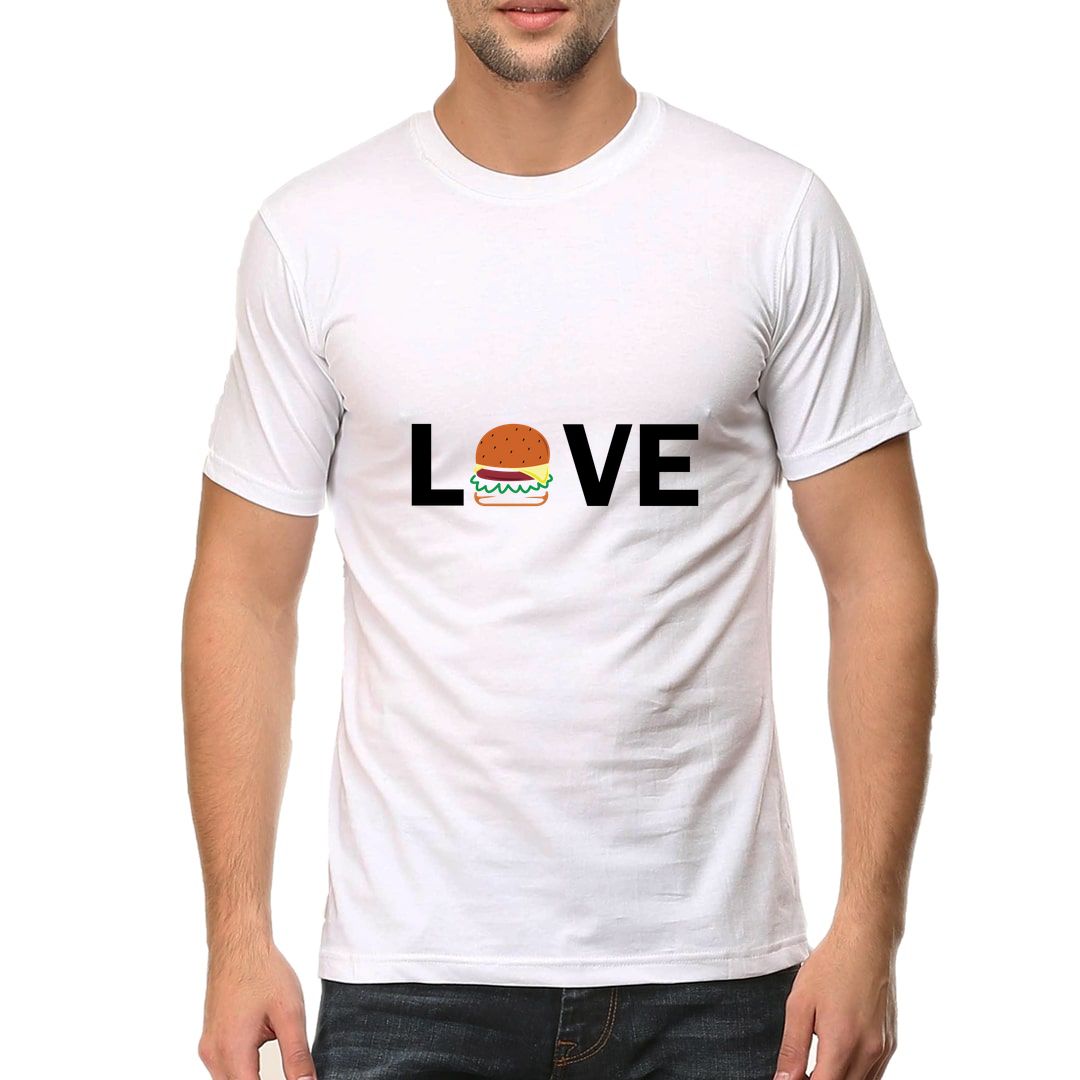 12e3e20d I Love Burger Men T Shirt White Front