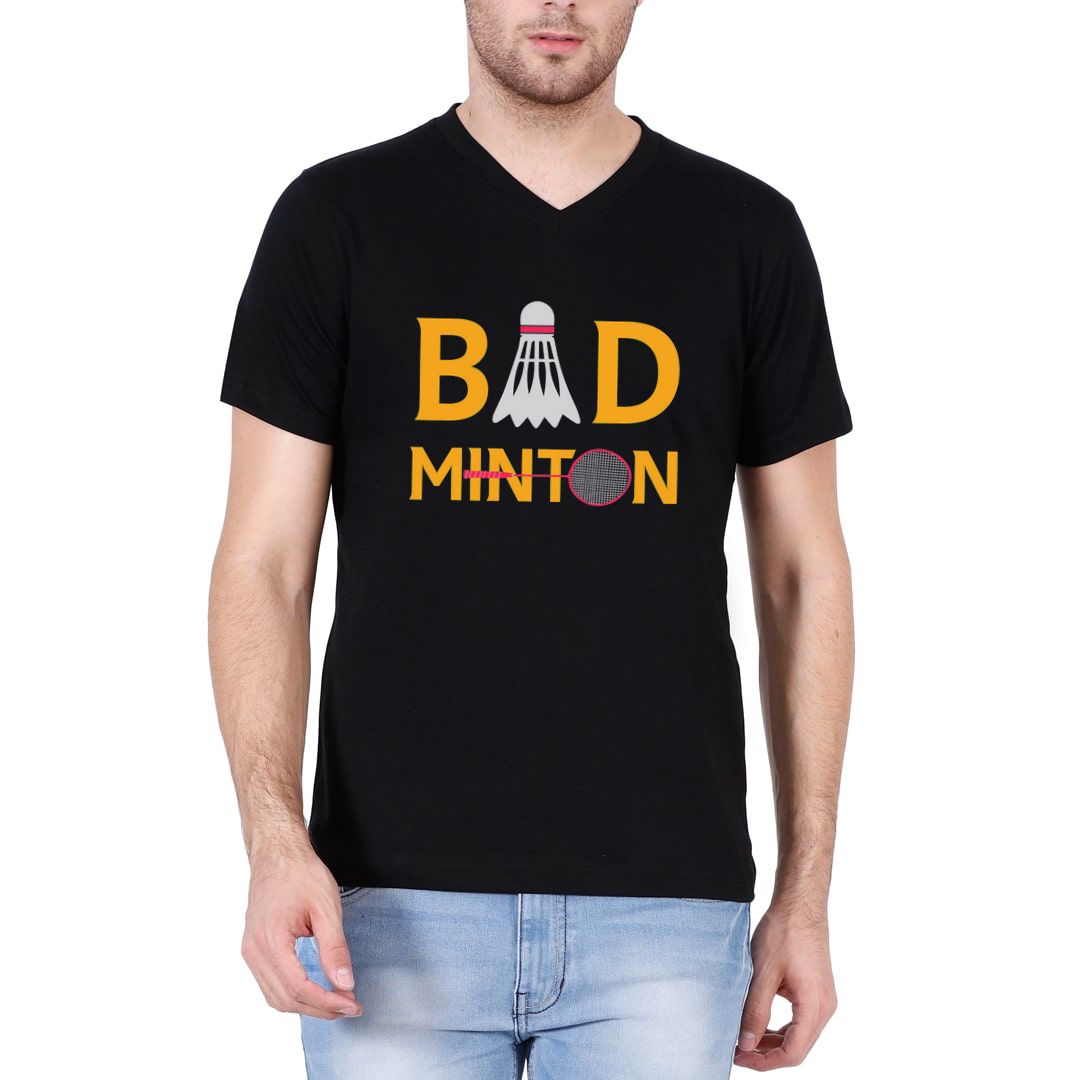 45e46e42 Bad Minton Men V Neck T Shirt Black Front