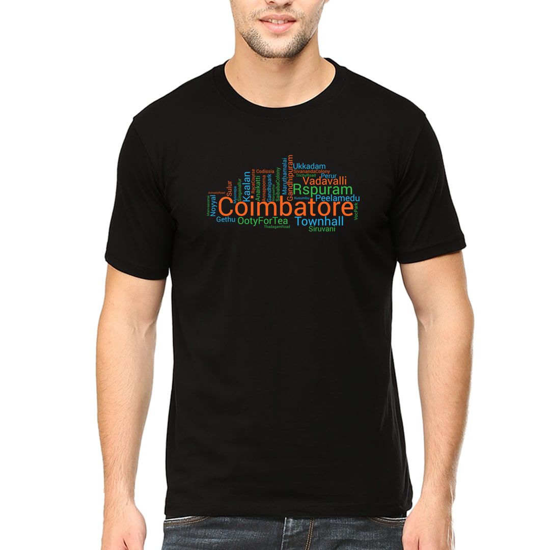 4895ad33 Coimbatore Places Foods And Attractions Word Cloud Men T Shirt Black Front