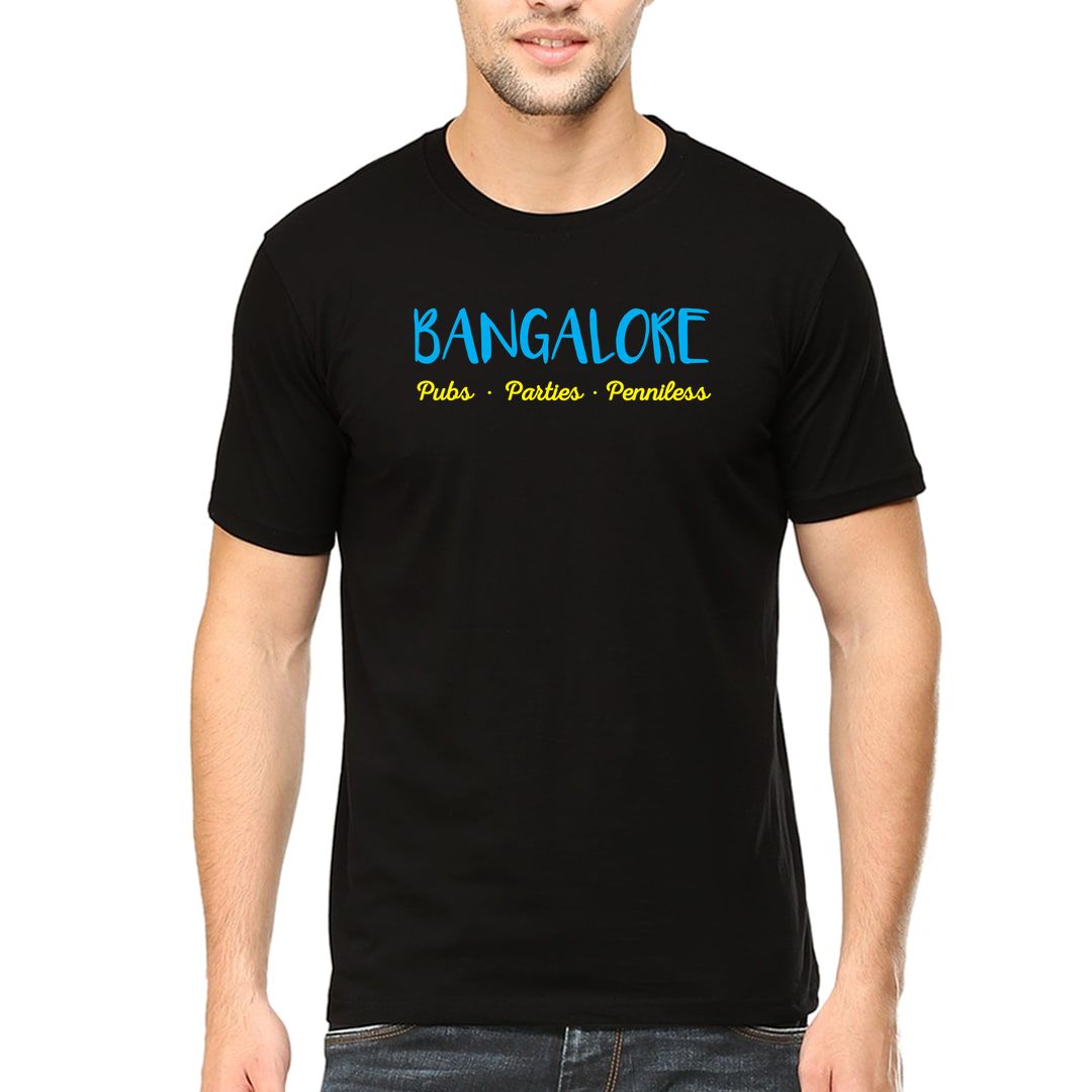 6e3a2823 Bangalore – Pubs Parties Penniless Men T Shirt Black Front