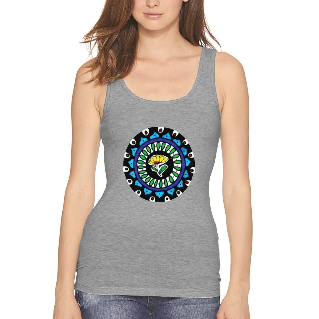 Ecea8ca2 Circle Mandala Flower Art Women Tank Top Grey Front