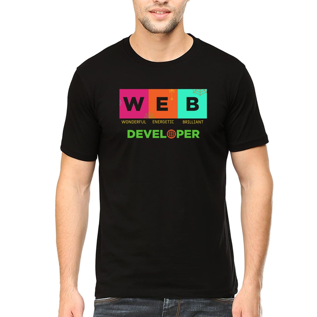 8bdb385e Web Javascript React Angular Vue Developer Cool Office Wear Men T Shirt Black Front