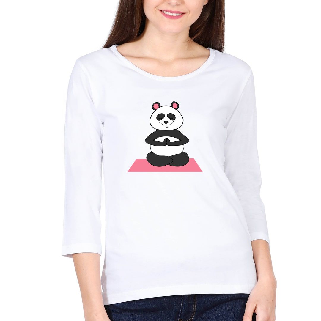 Cute Panda In Deep Yogic Meditation Women's 3/4th Sleeve T Shirt - Swag Swami Cute Panda In Deep Yogic Meditation Women's 3/4th Sleeve T Shirt - Swag Swami