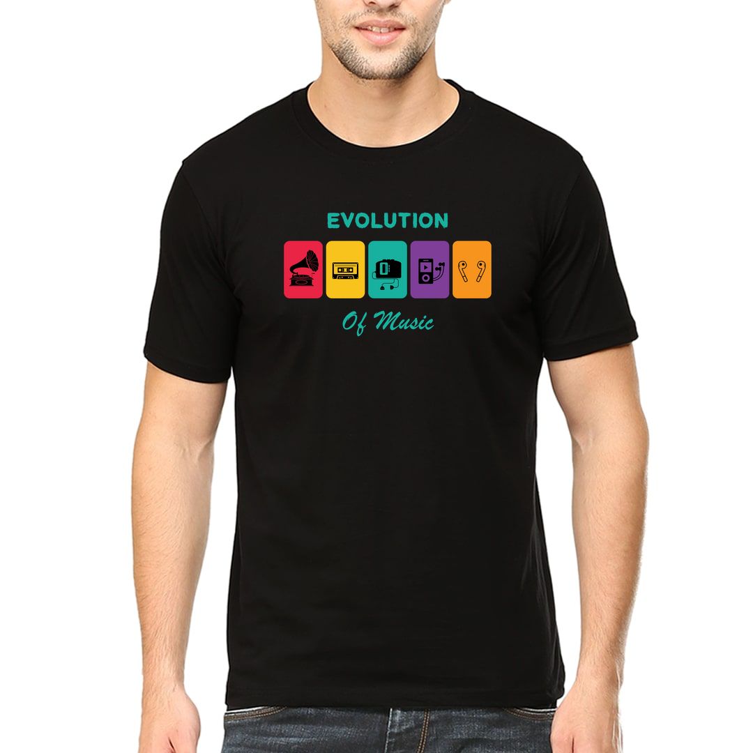 906709b4 Evolution Of Music Colourful Men T Shirt Black Front