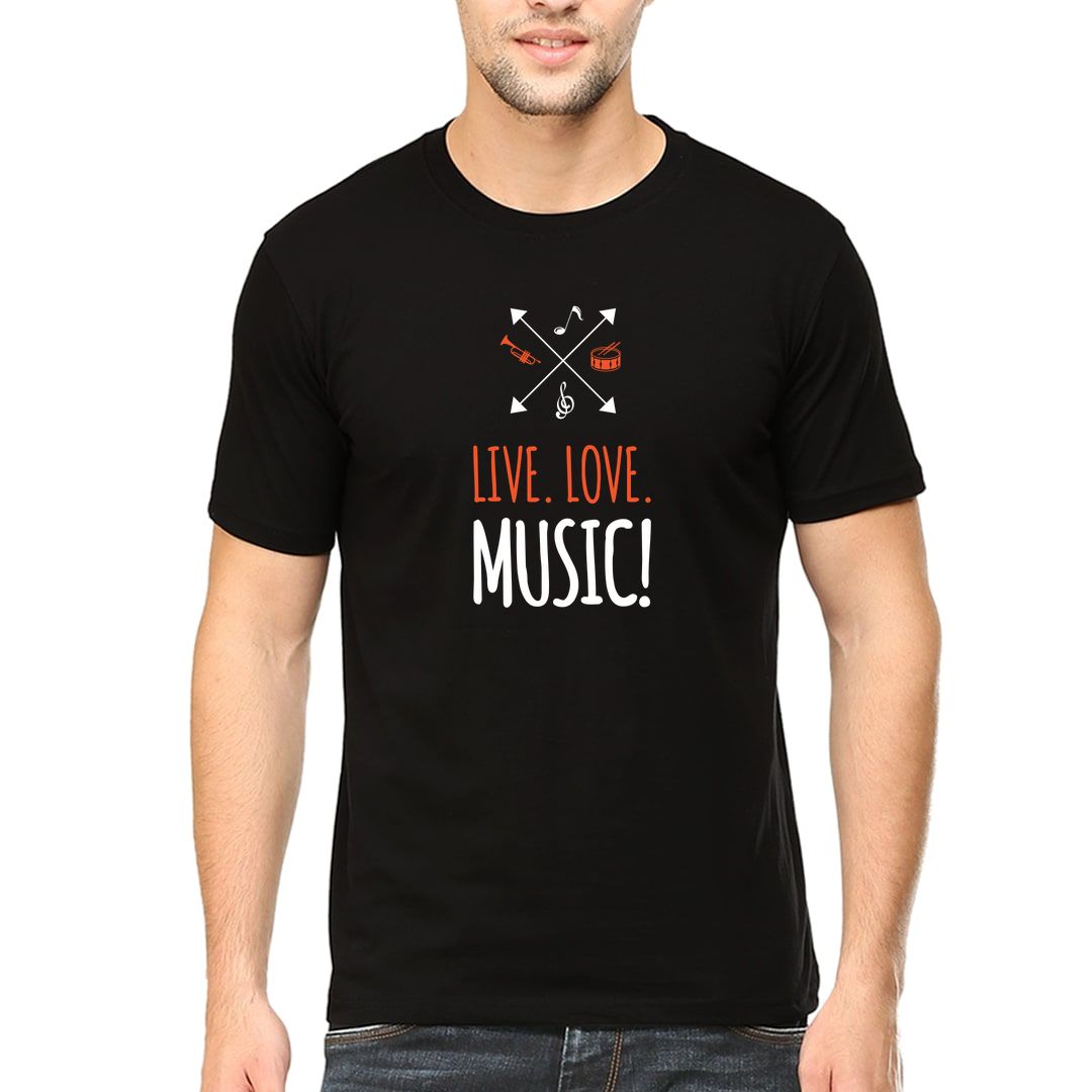 A13c9d74 Live Love Music And Musical Instruments Men T Shirt Black Front