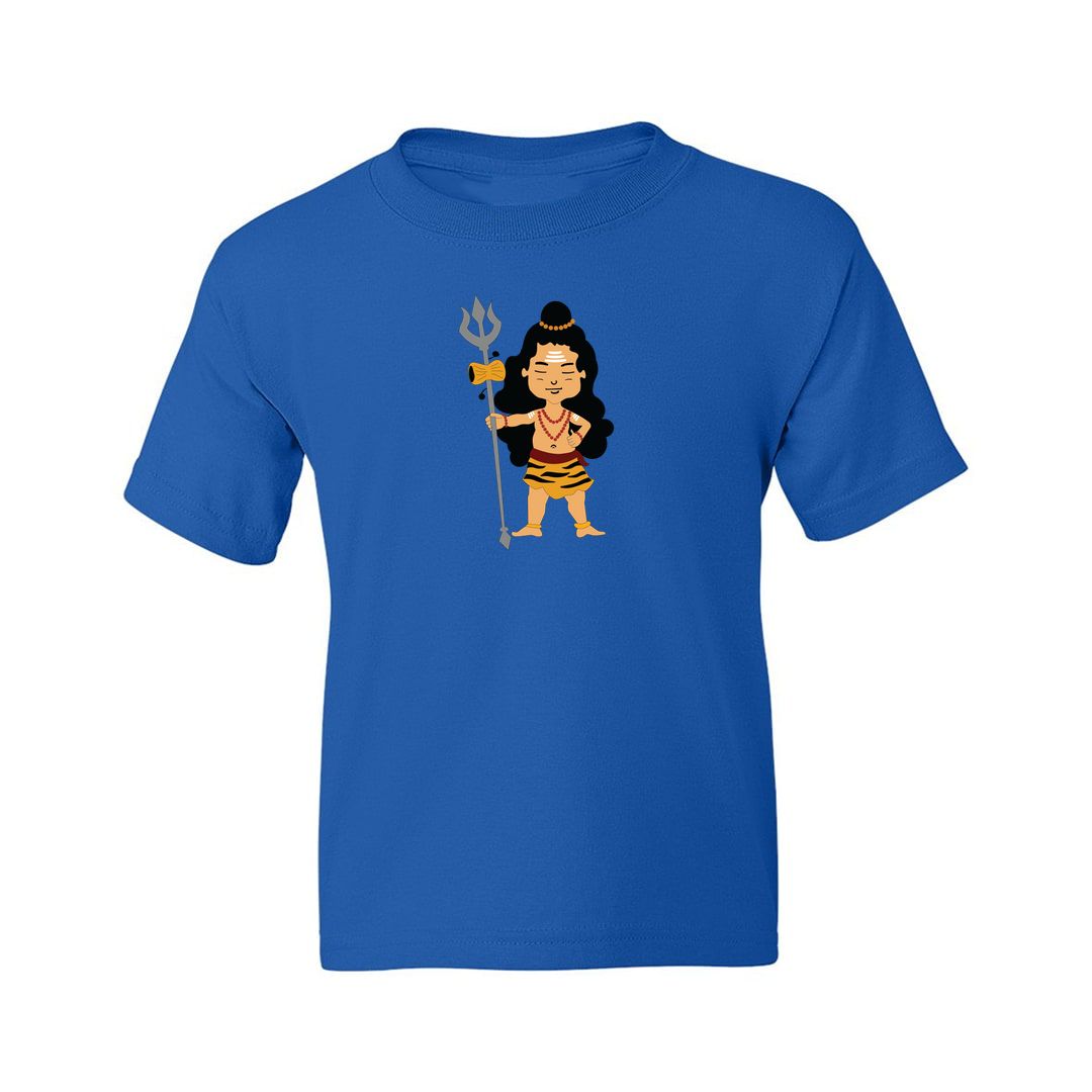 C6331c73 Cute Lord Shiva Holding Trishul Kids T Shirt Royal Blue Front