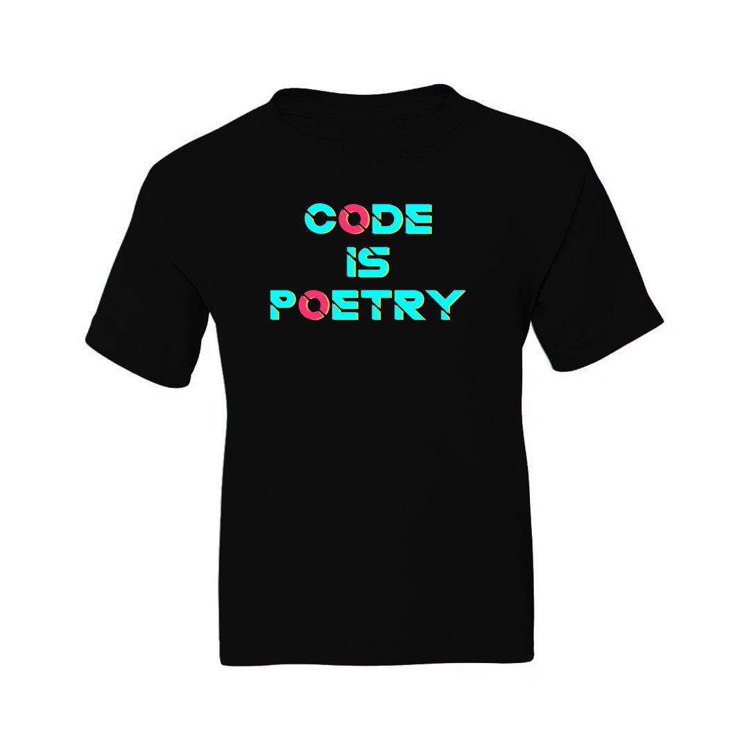 Fe3a1175 Code Is Poetry For Web Android Python Javascript Developers Kids T Shirt Black Front