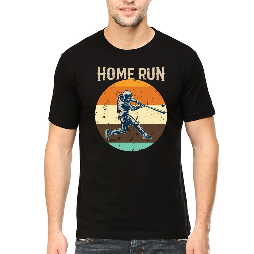 6a8a8a1e Vintage Home Run Retro Baseball Player Men T Shirt Black Front