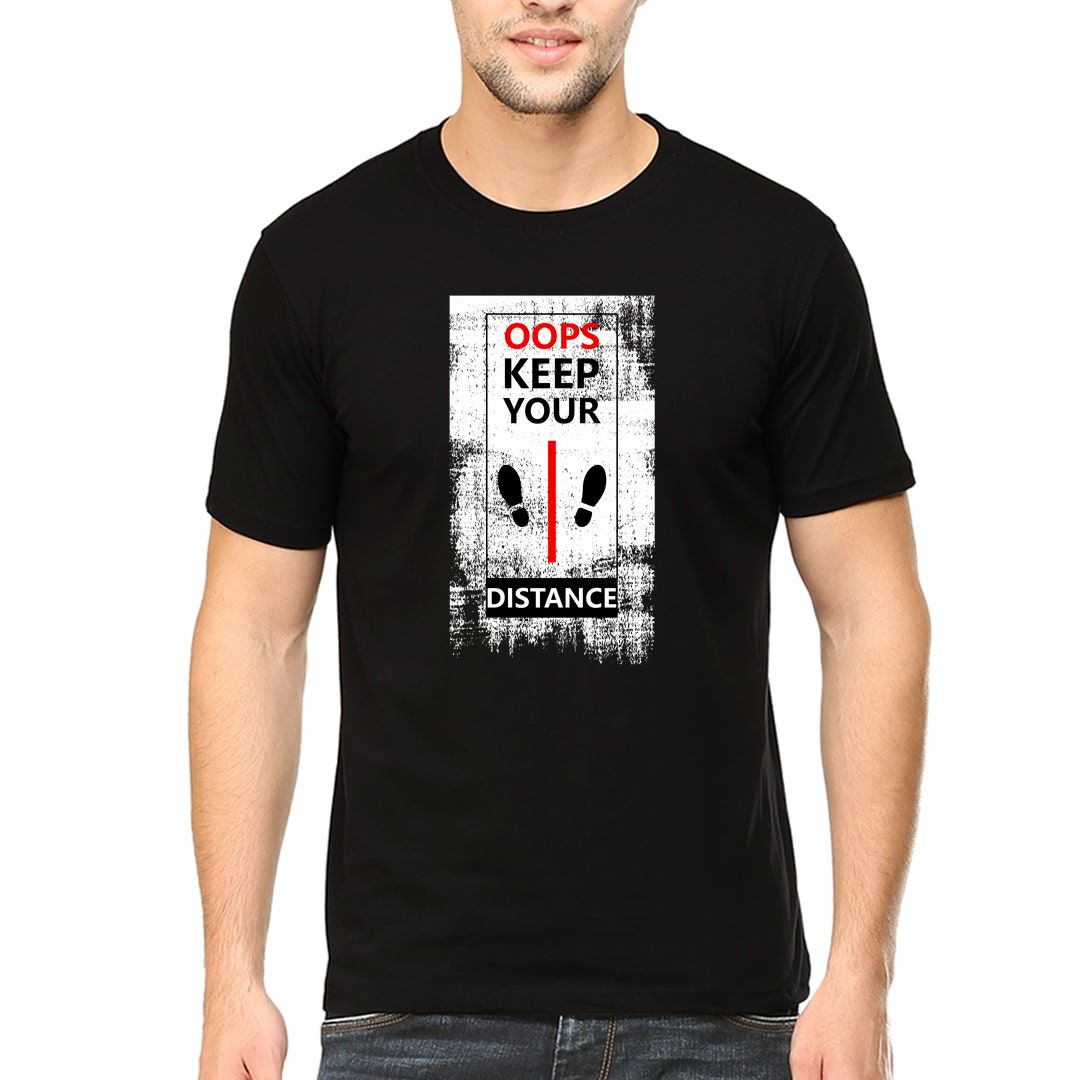 Fa9f7158 Oops Keep Your Distance Men T Shirt Black Front