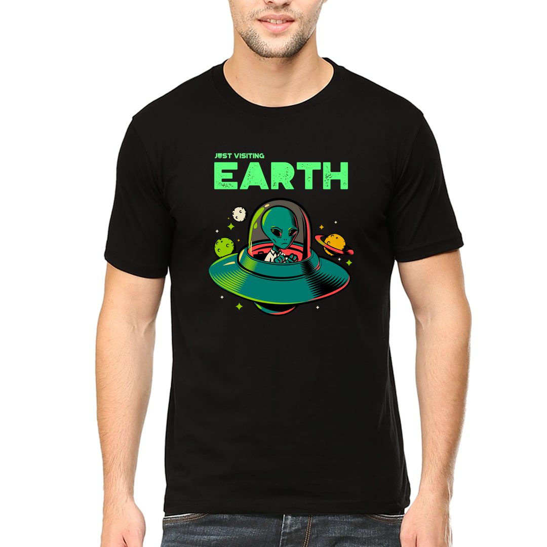 8046728a Just Visiting Earth Men T Shirt Black Front