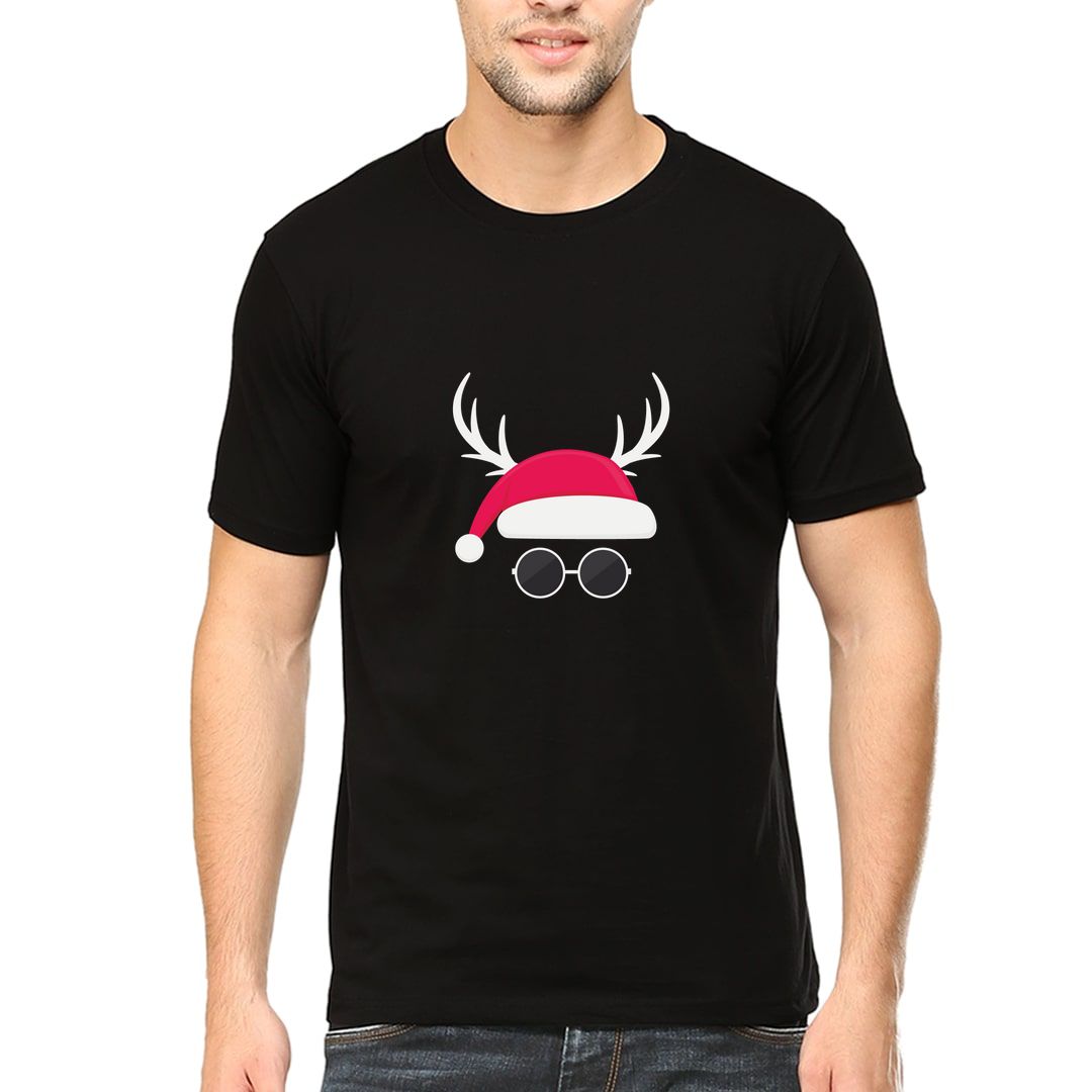 C96daafc Christmas Santa Reindeer Cap Men T Shirt Black Front