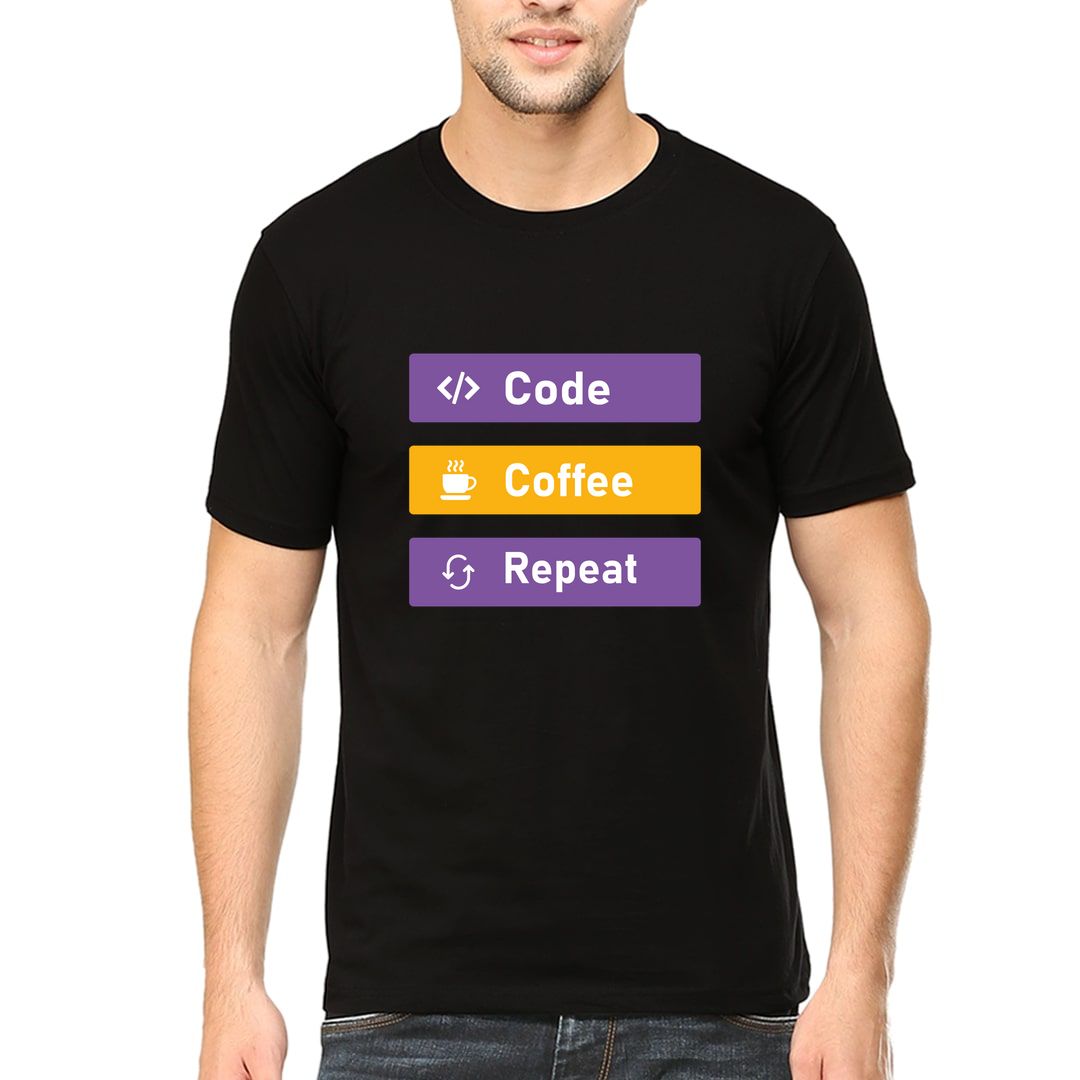 15463529 Code Coffee Repeat Men T Shirt Black Front