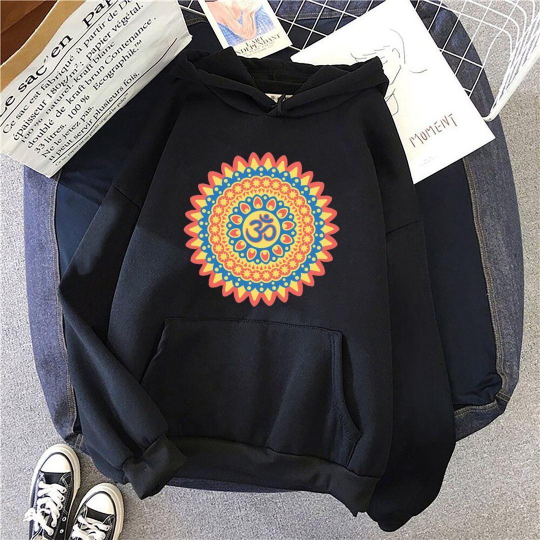 173b4d5a Om Mandala Unisex Hooded Sweatshirt Hoodie Black Front New