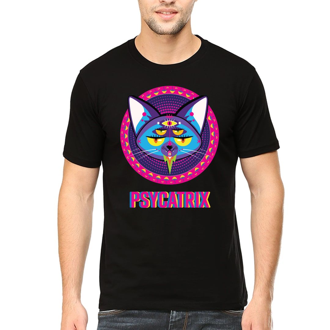 D708820c Psycatrix Party Cat Men T Shirt Black Front