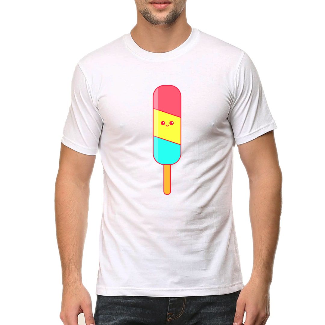 Ef0c5544 Kawaii Happy Ice Cream Candy Illustration Men T Shirt White Front