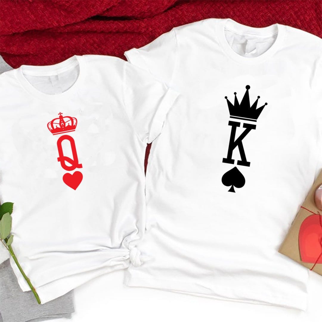 6ed3d4e8 King Queen Matching Couple T Shirts India White