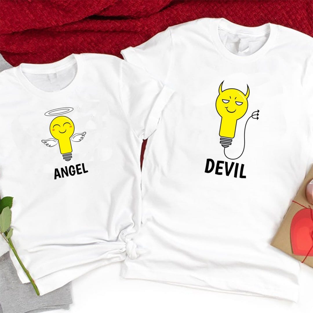 A07cd86b Angel Devil Couple T Shirt India White