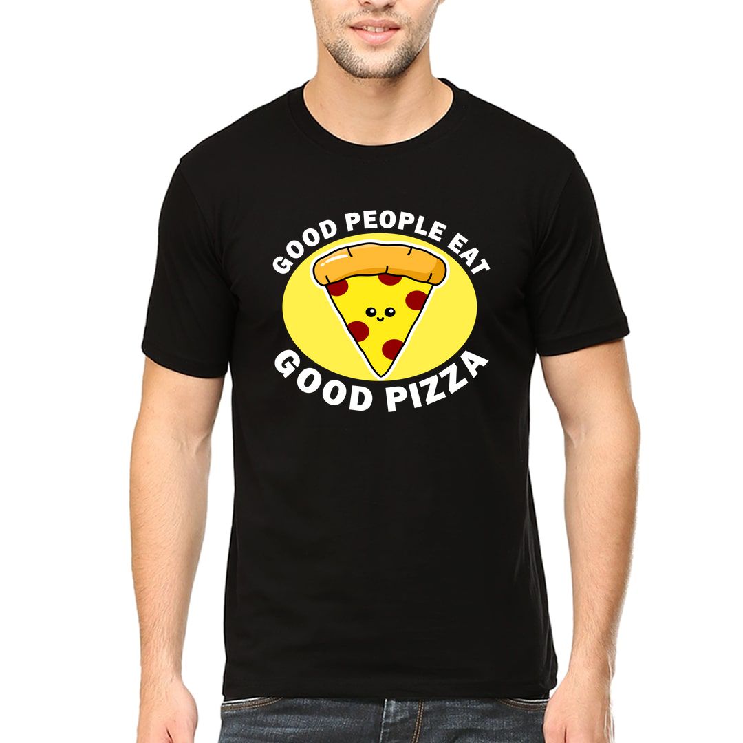 F3f37505 Good People Eat Good Pizza Men T Shirt Black Front