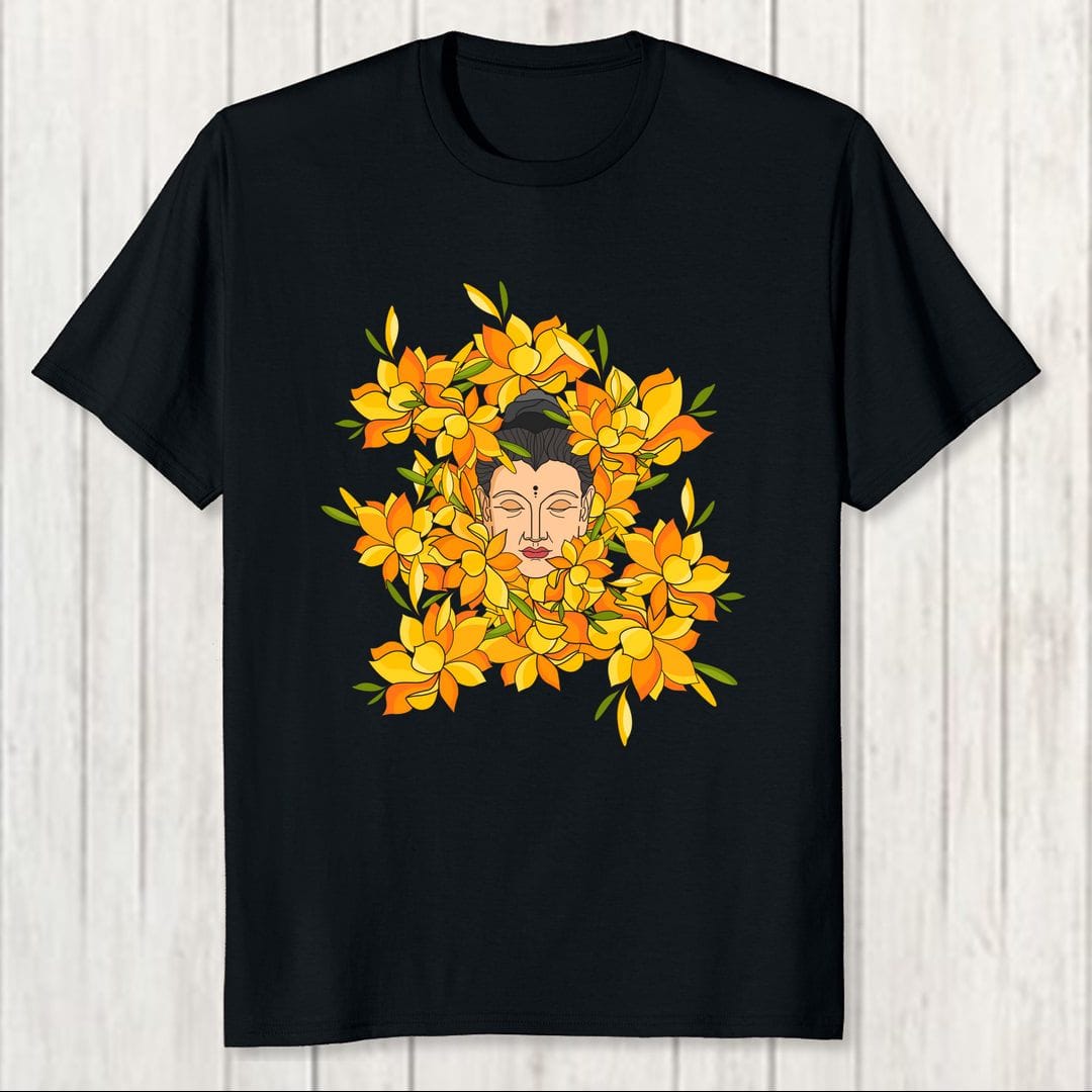 23a45694 Abstract Buddha With Flowers Men T Shirt Black