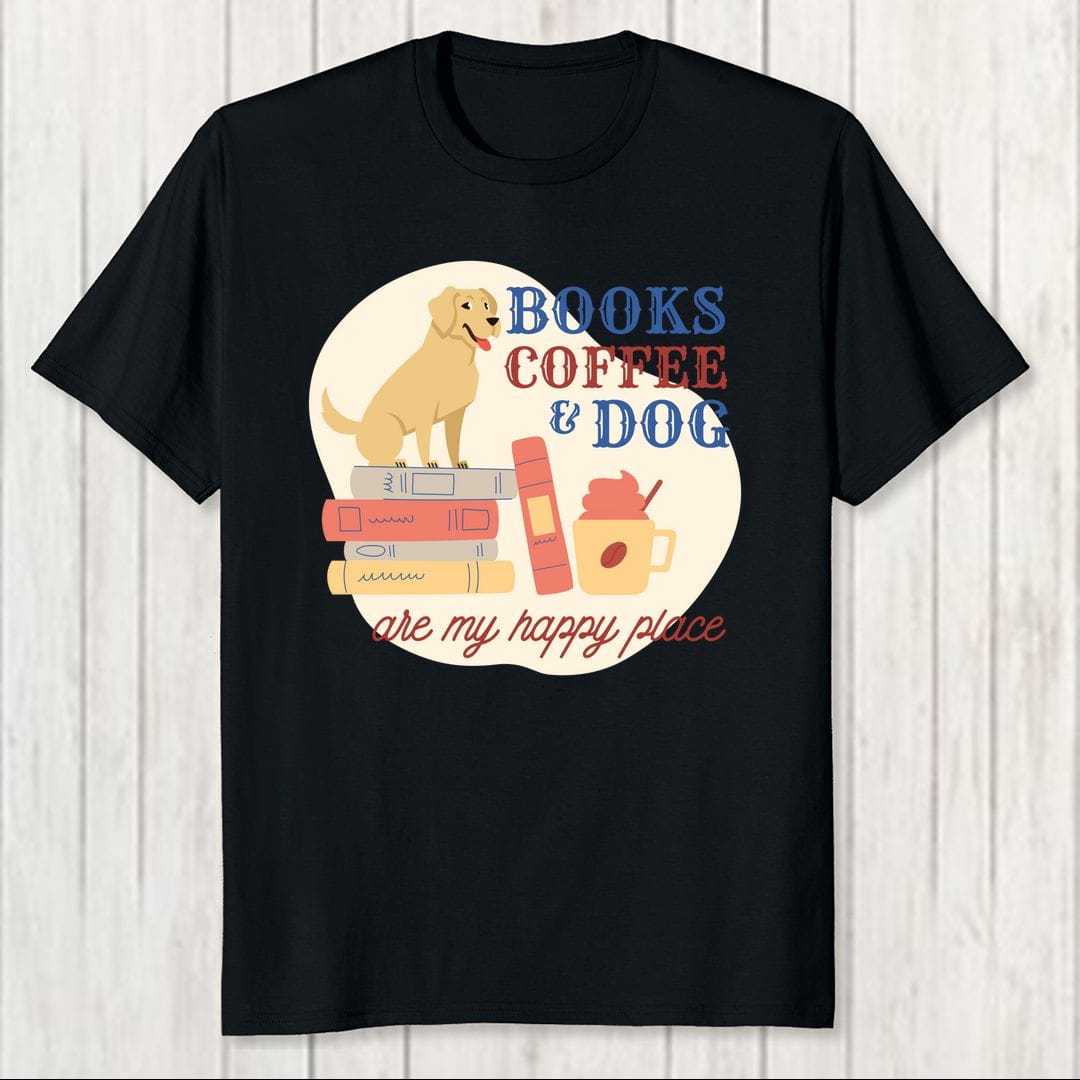 24e325f1 Books Coffee And Dog Are My Happy Places Men T Shirt Black