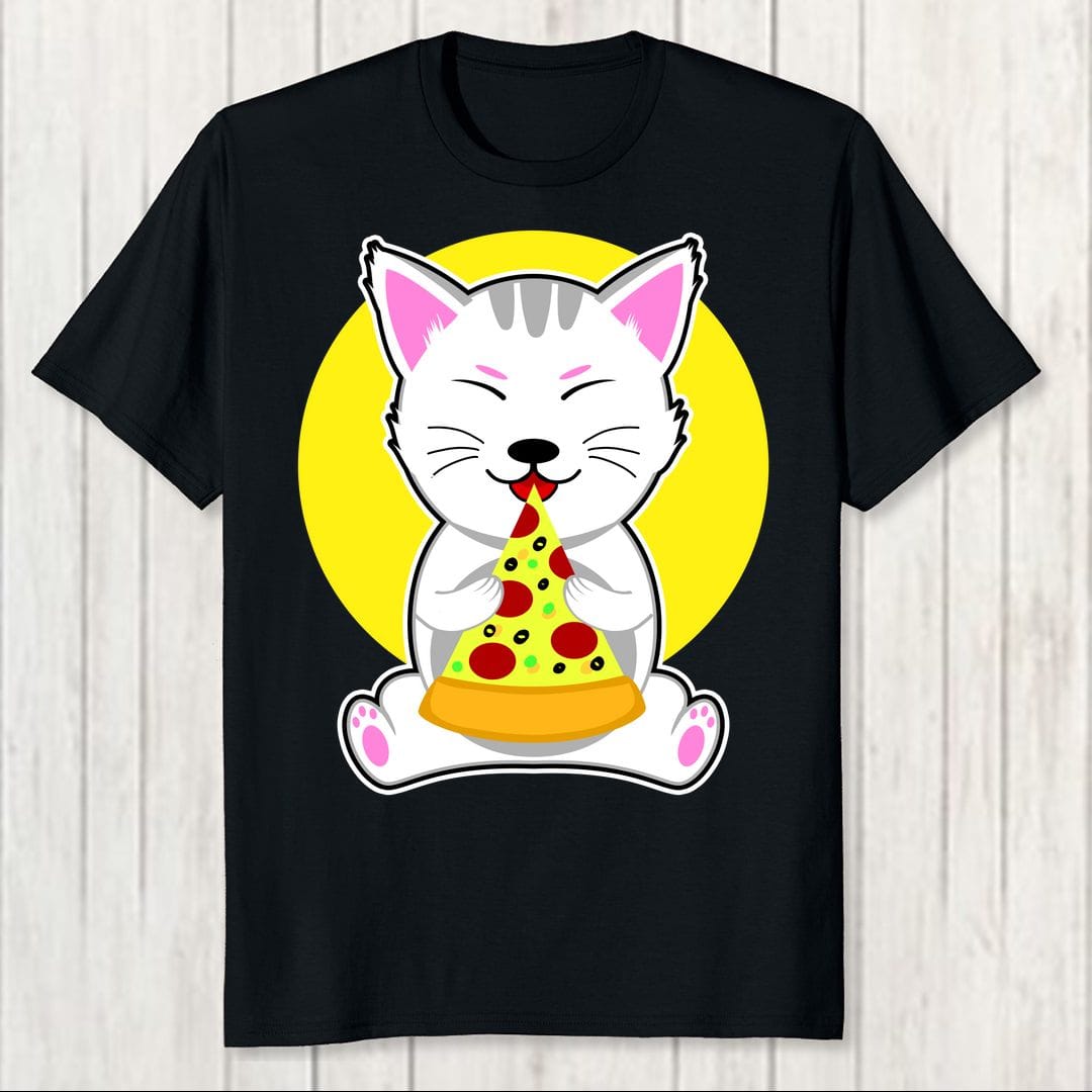 2af12a59 Cute Cat Eating Pizza Men T Shirt Black