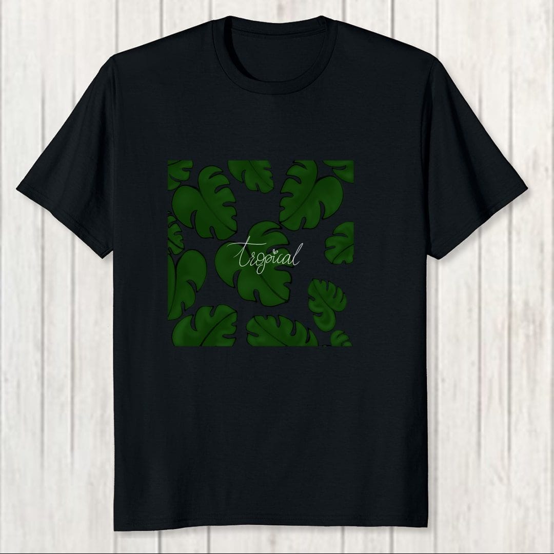 45010661 Tropical Leaves Men T Shirt Black