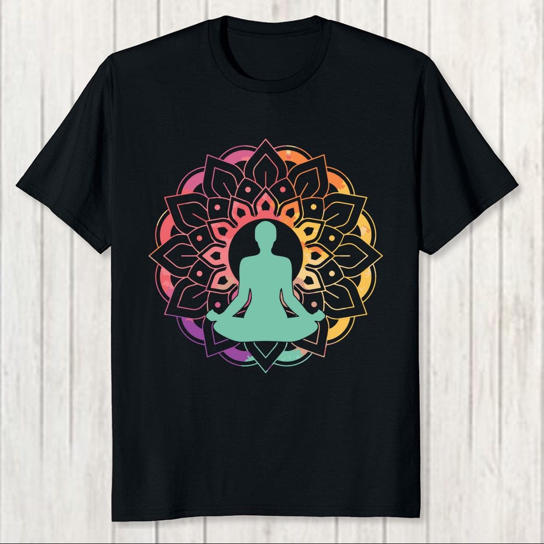 4a4fd4d3 Yoga Padmasana Mandala Men T Shirt Black