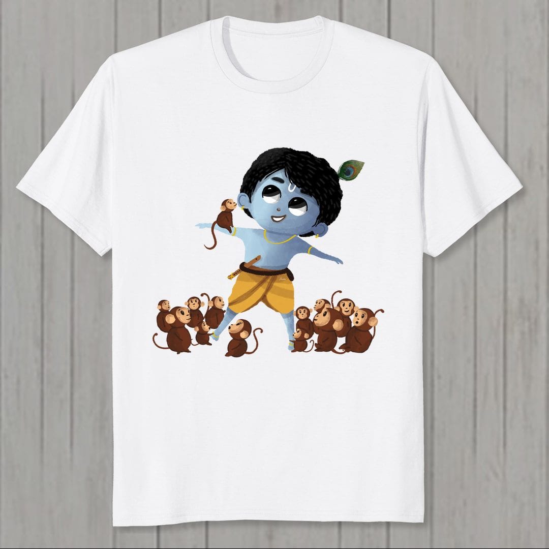 4d1516cd Naughty Krishna With Monkeys Men T Shirt White