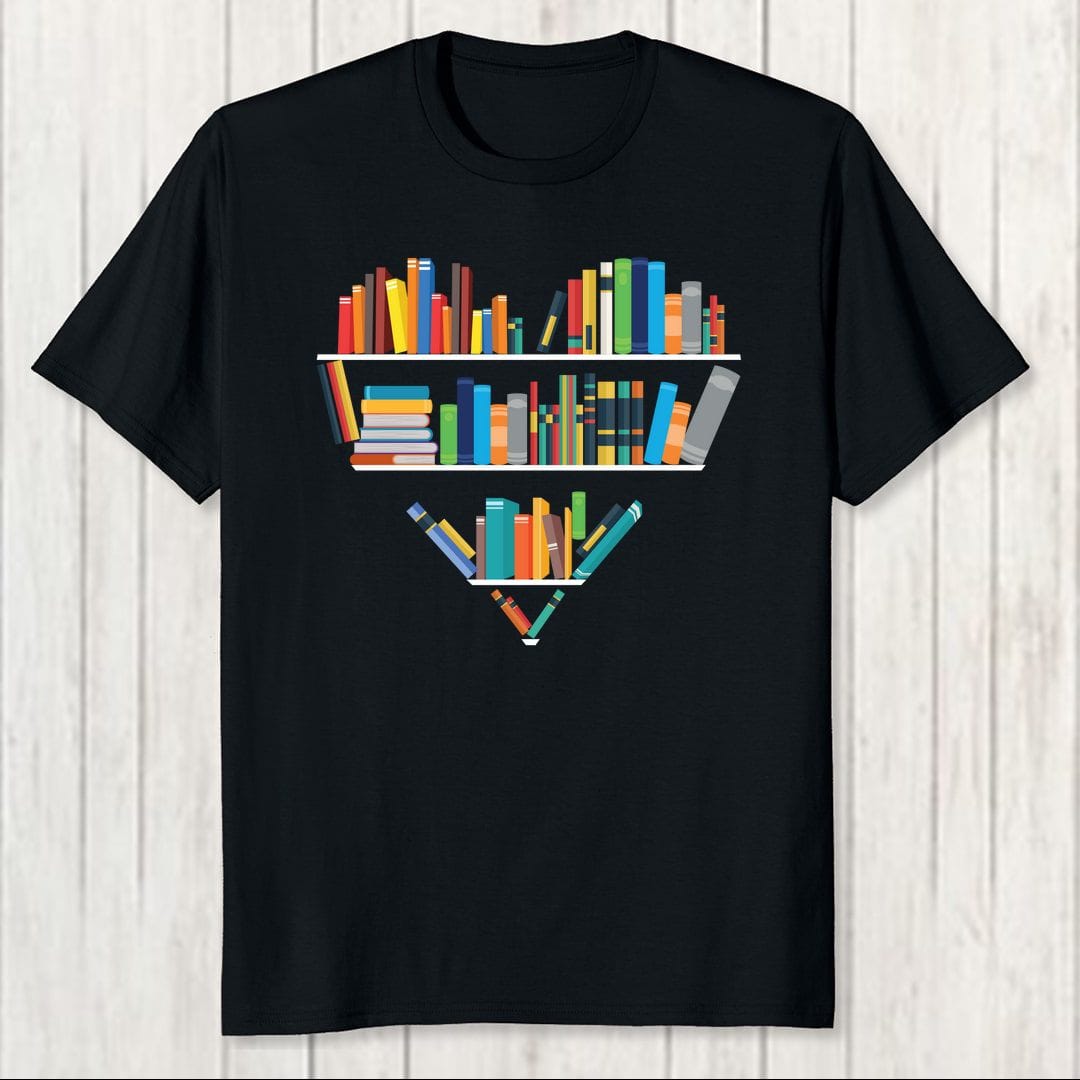 5db5a032 Books Heart Bookshelf Book Love Men T Shirt Black