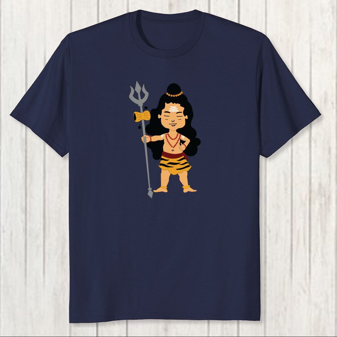 729058f8 Cute Lord Shiva Holding Trishul Men T Shirt Navy