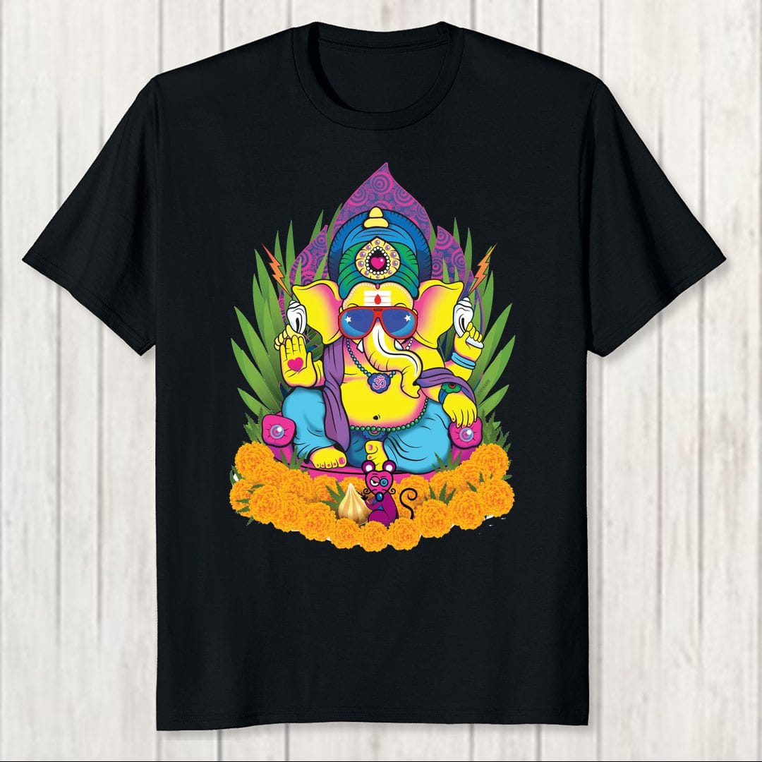 7869e321 Cool Dude Ganesha And Mischief Mouse Men T Shirt Black