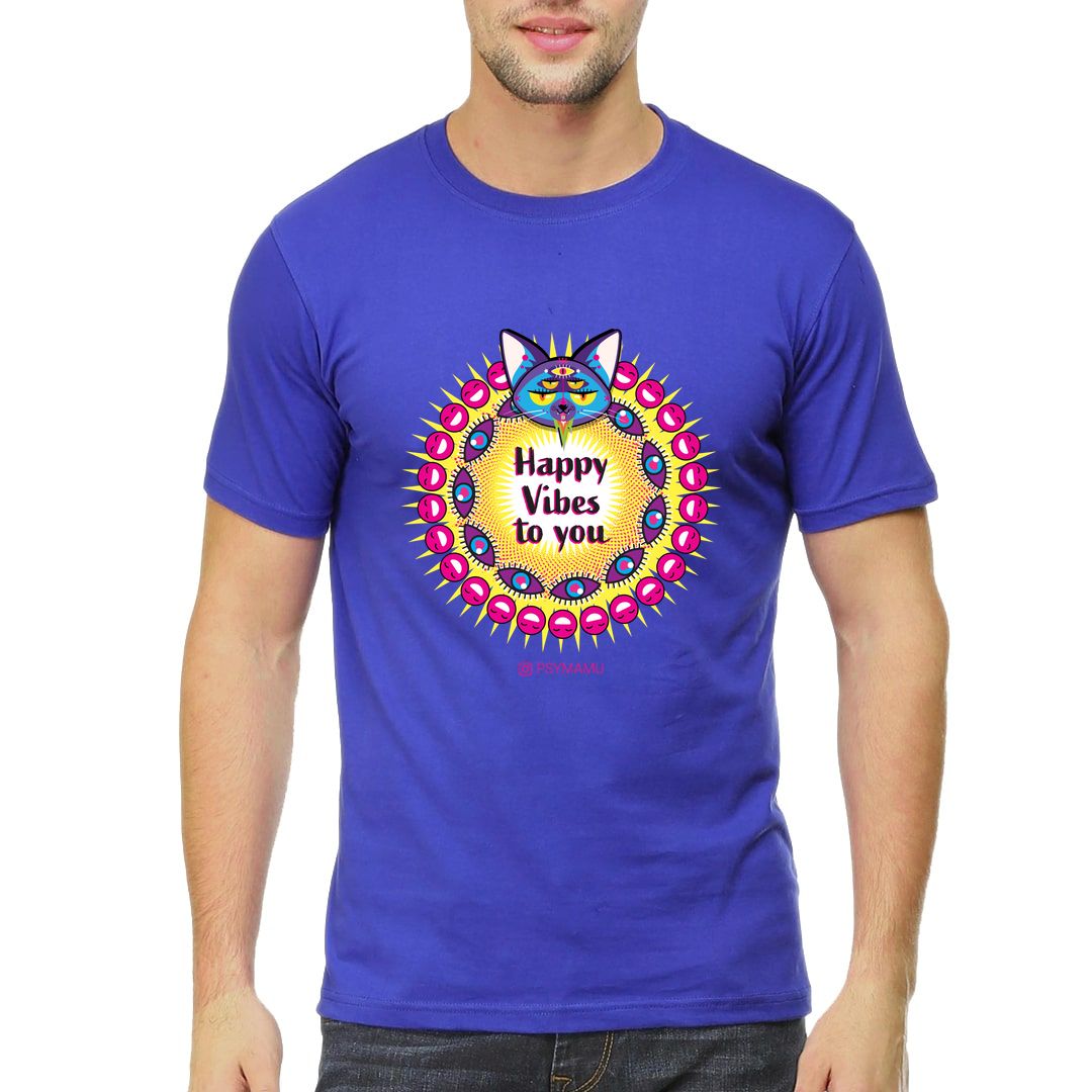 9d010302 Happy Vibes To You Men T Shirt Royal Blue Front