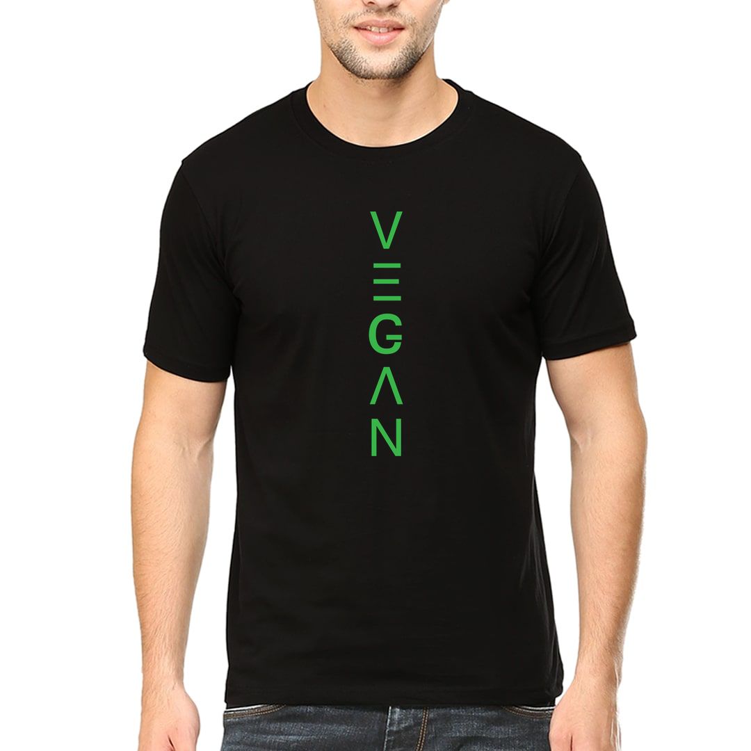 D53f7c63 Vegan Vertical Typography T Shirt In India Men T Shirt Black Front