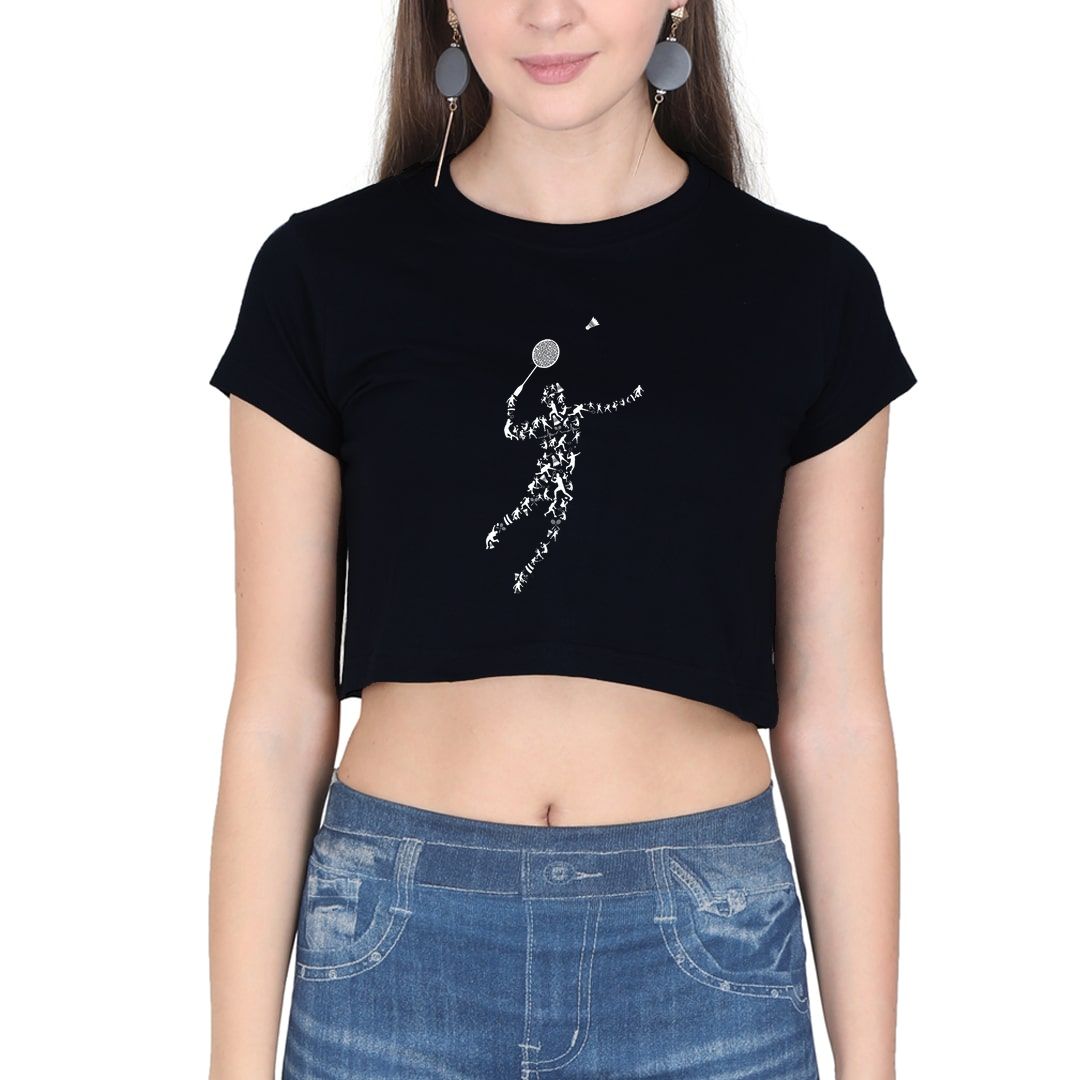 08ab8874 Badminton Silhouette Women Crop Top Black Front