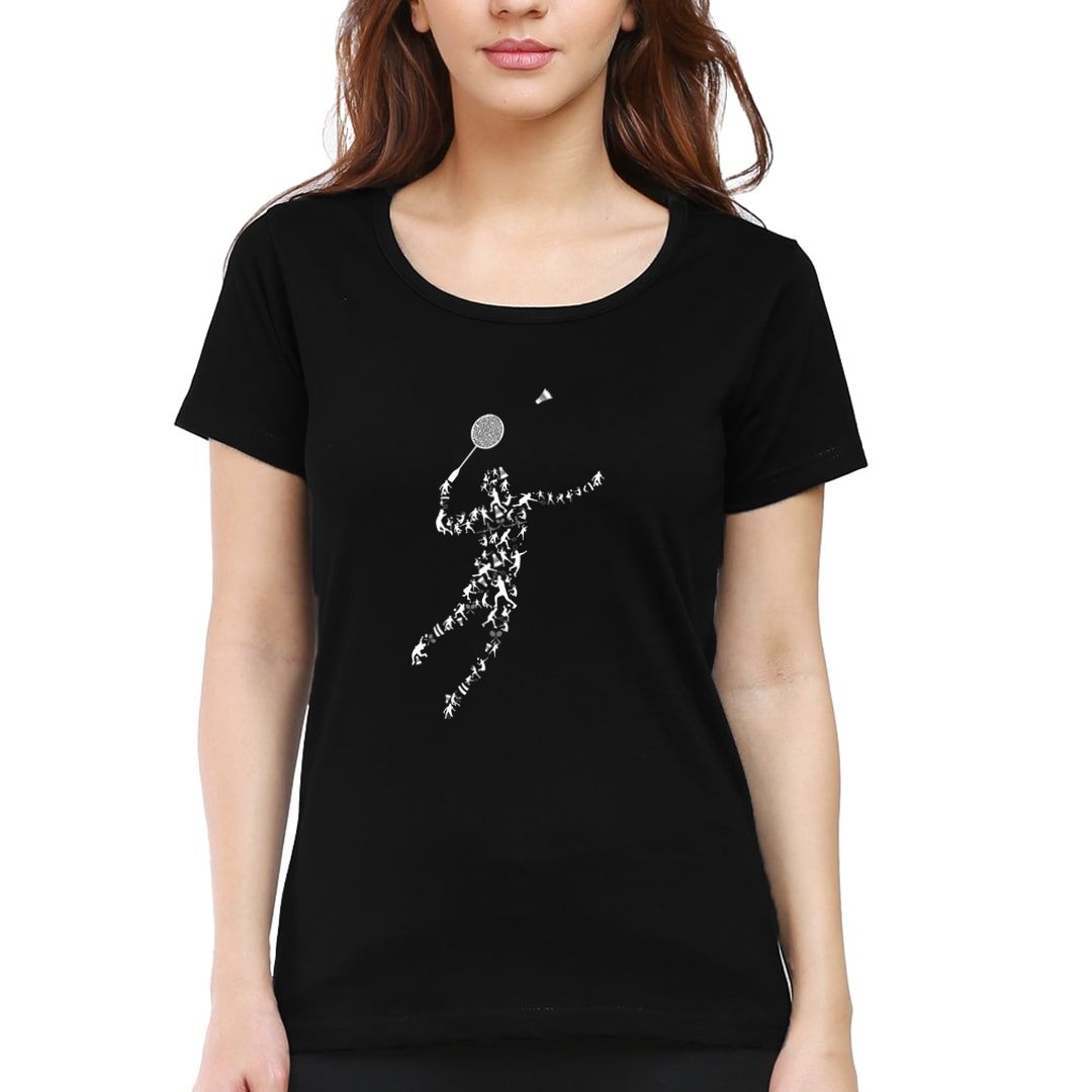 Be6375e3 Badminton Silhouette Women T Shirt Black Front