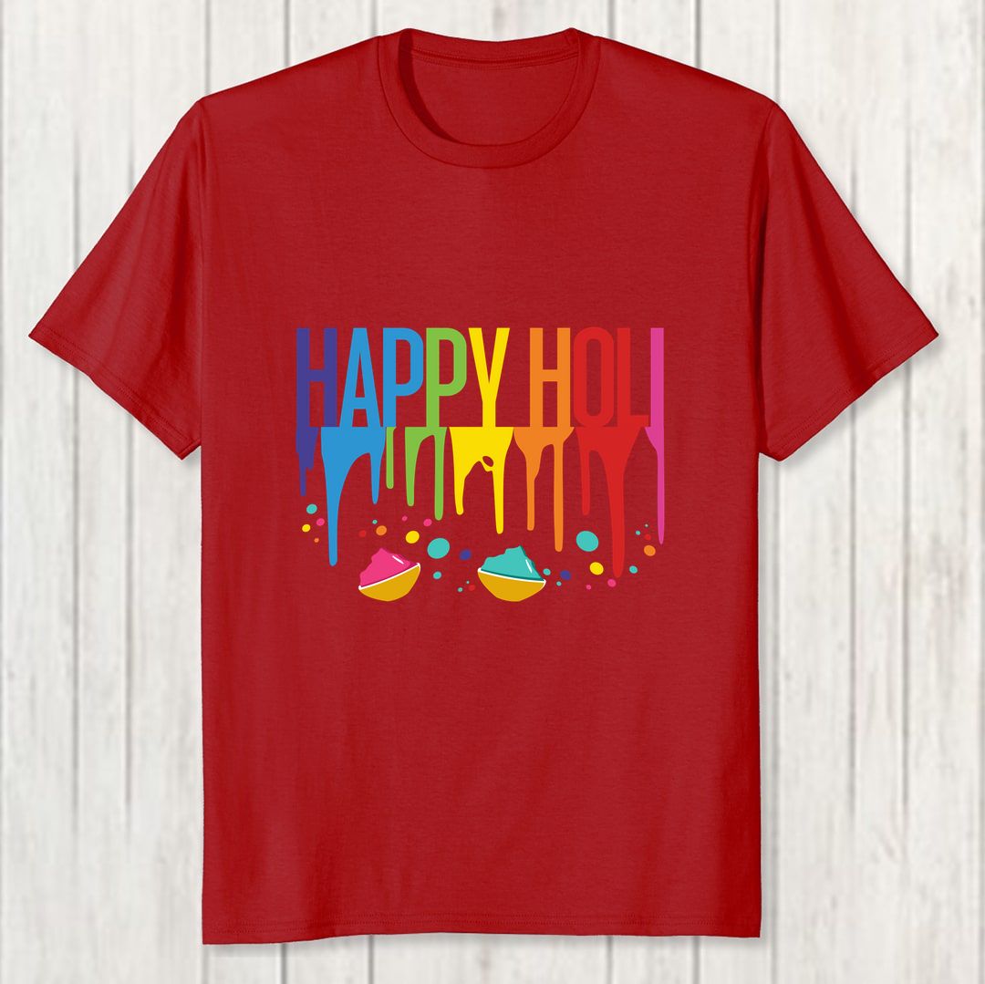 C74c33c0 Happy Holi Festivals Men T Shirt Red Front New