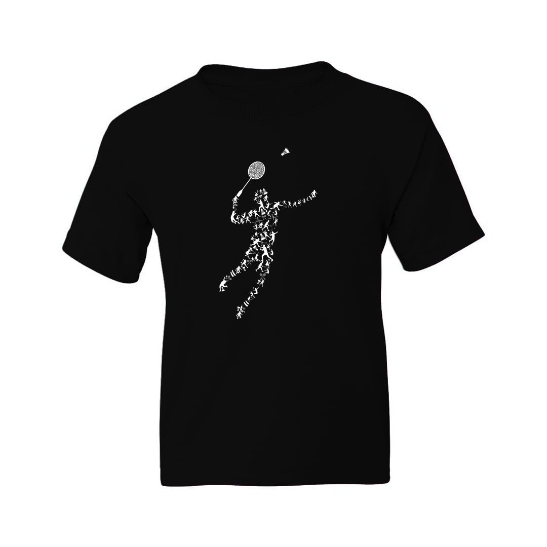 F97d5b5b Badminton Silhouette Kids T Shirt Black Front