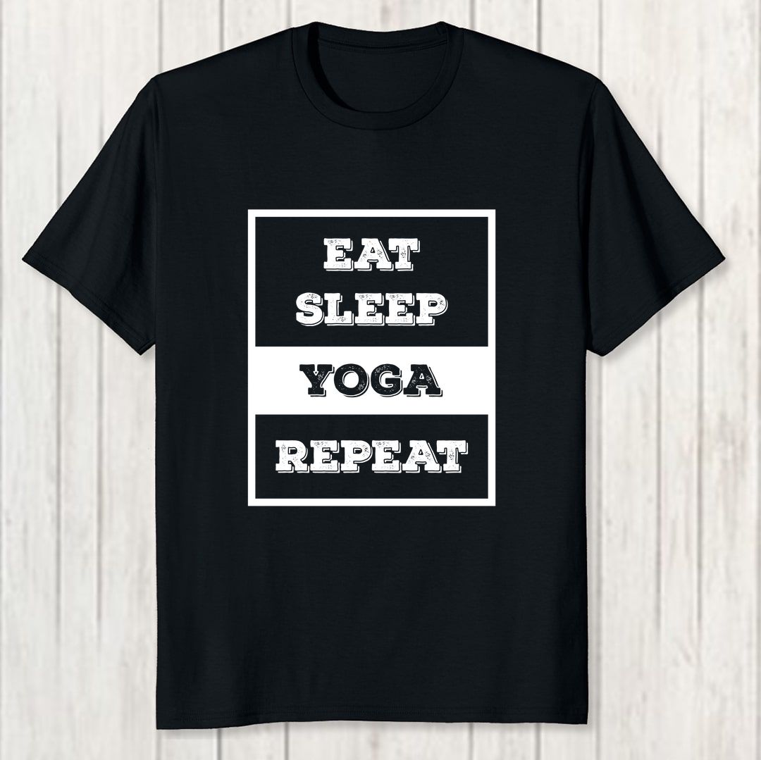 236e1075 Eat Sleep Yoga Repeat Men T Shirt Black Front New