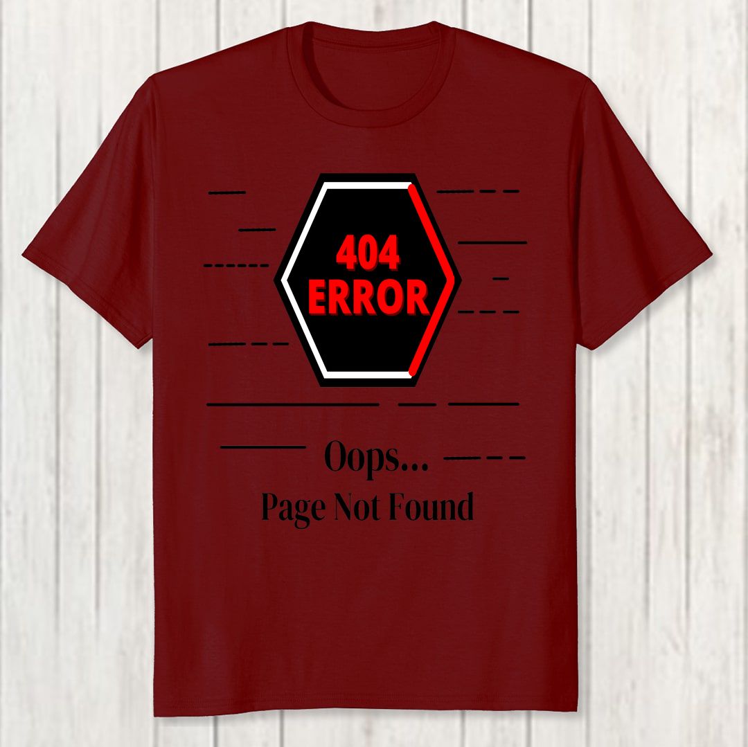 690bb4af 404 Error Page Not Found Black Men T Shirt Maroon Front New