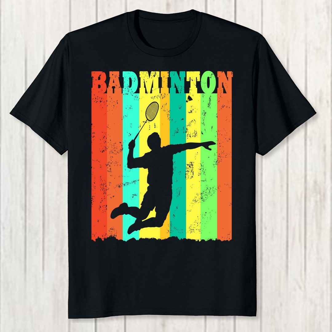 9565fe80 Badminton Player Silhouette Vintage Men T Shirt Black Front New