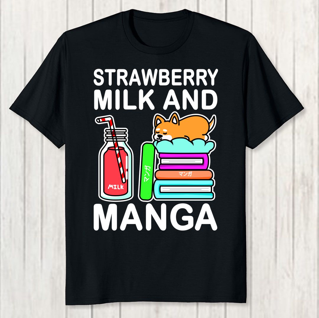 9acffbd7 Dog Sleeping Strawberry Milk And Manga Men T Shirt Black Front New