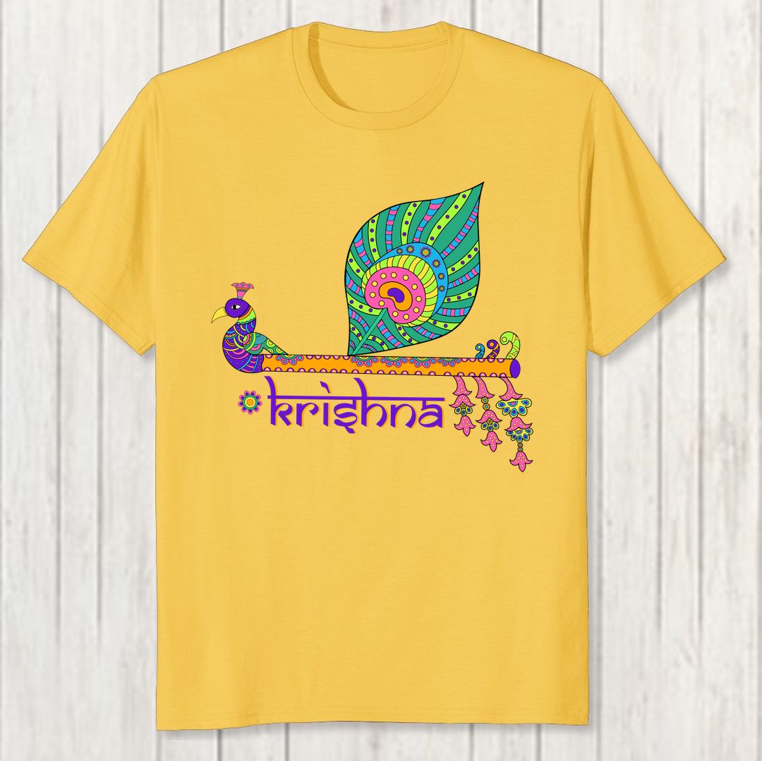 F9ba591c Krishna Peacock Men T Shirt Yellow Front New