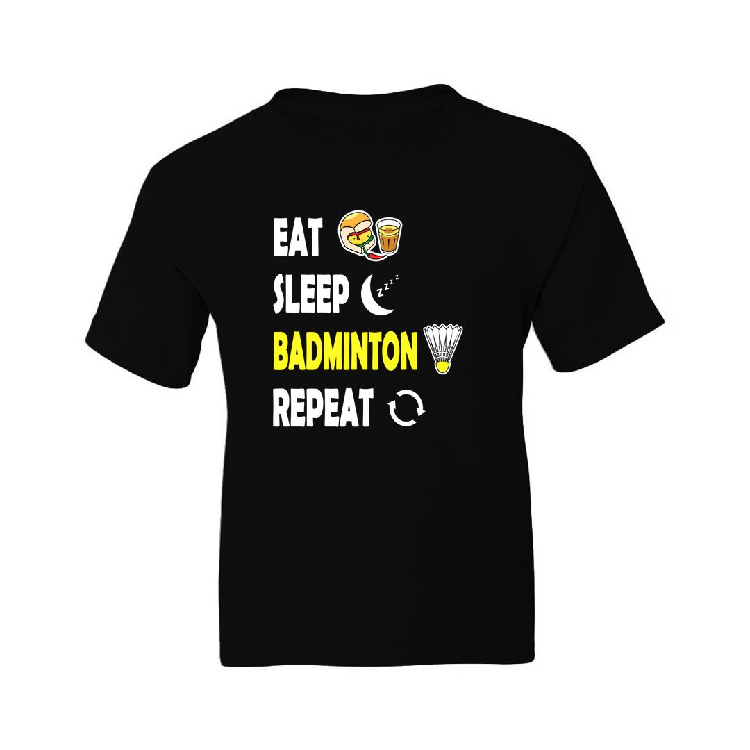Ad7fef6b Eat Sleep Badminton Repeat Kids T Shirt Black Front