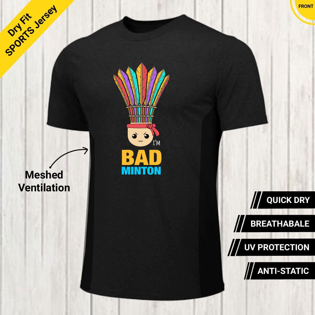 27262533 Im Badminton Funny Dry Fit T Shirt Black Front New