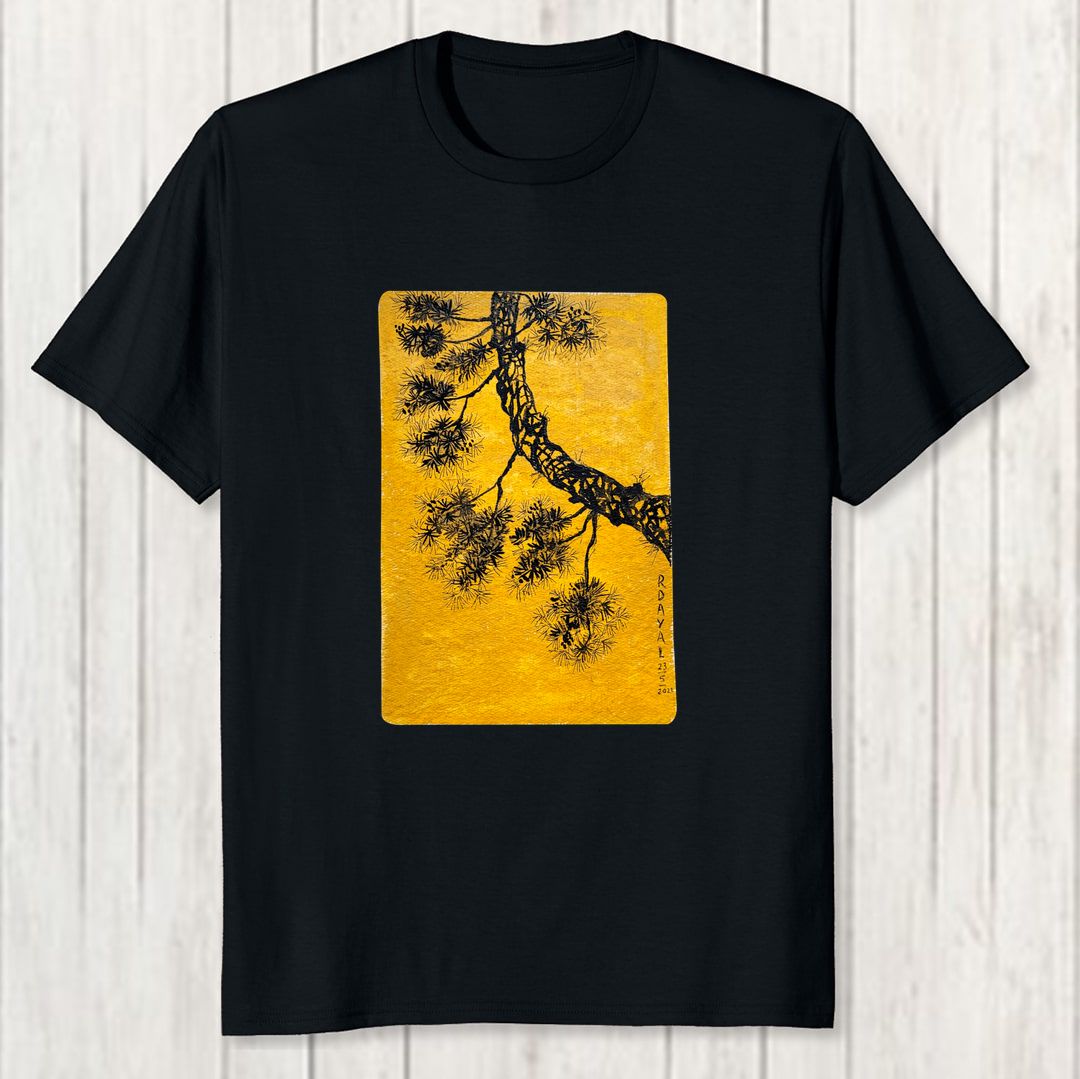 8a1f28e8 Pine Branch 1 Watercolour Men T Shirt Black Front New