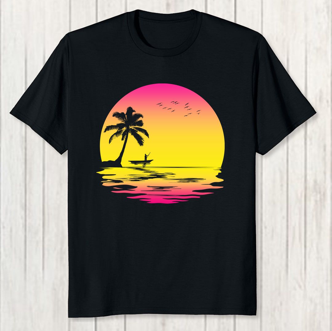 92bdeb5f Retro Vintage Ocean Sunset Aesthetic Men T Shirt Black Front New