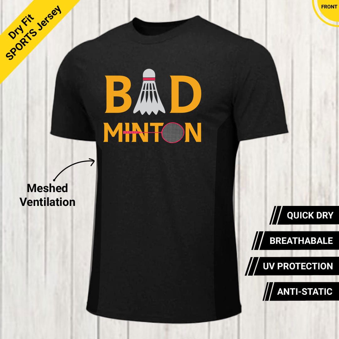 B66a35d5 Bad Minton Dry Fit T Shirt Black Front New