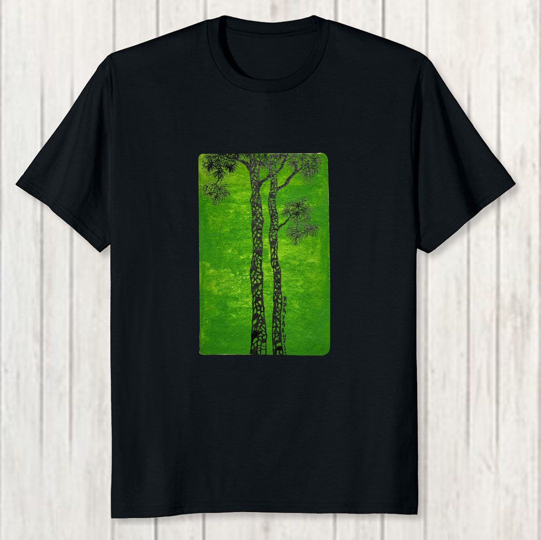 E1f10835 Tall Pines Watercolour Men T Shirt Black Front New