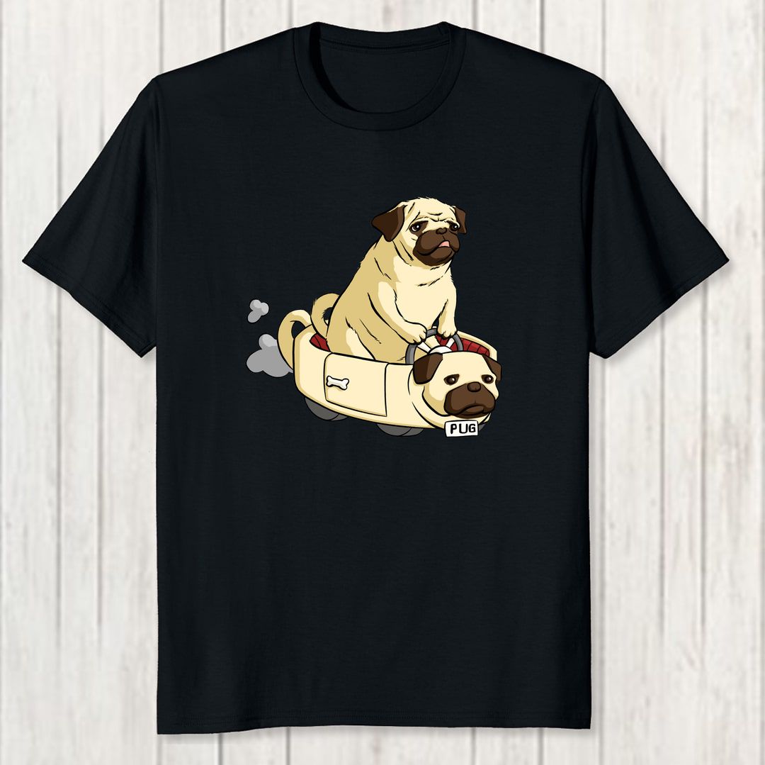 95edba3b Pug Driving A Pug Car Men T Shirt Black Front New